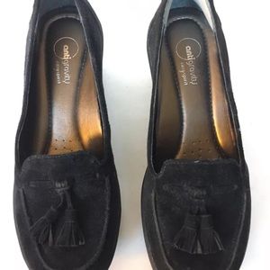 Easy Spirit Anti Gravity "Mariett" Women's Suede Wedge Black Tassels Shoes 5M